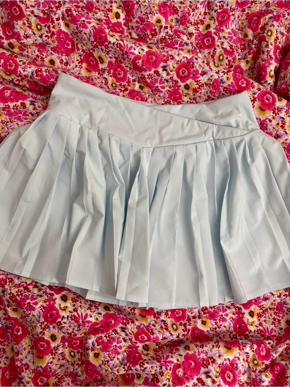 Forever 21 Light Blue Criss Cross Waistband Pleated Skater Athletic Skirt Skort